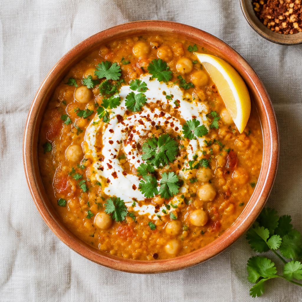 Spiced red lentil & chickpea soup
